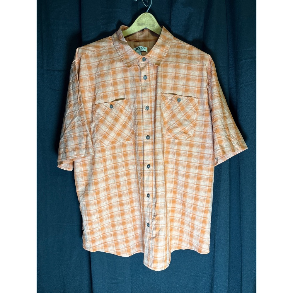 Orvis Classic Collection Mens XXL Orange Plaid Short Sleeve Button Down Shirt